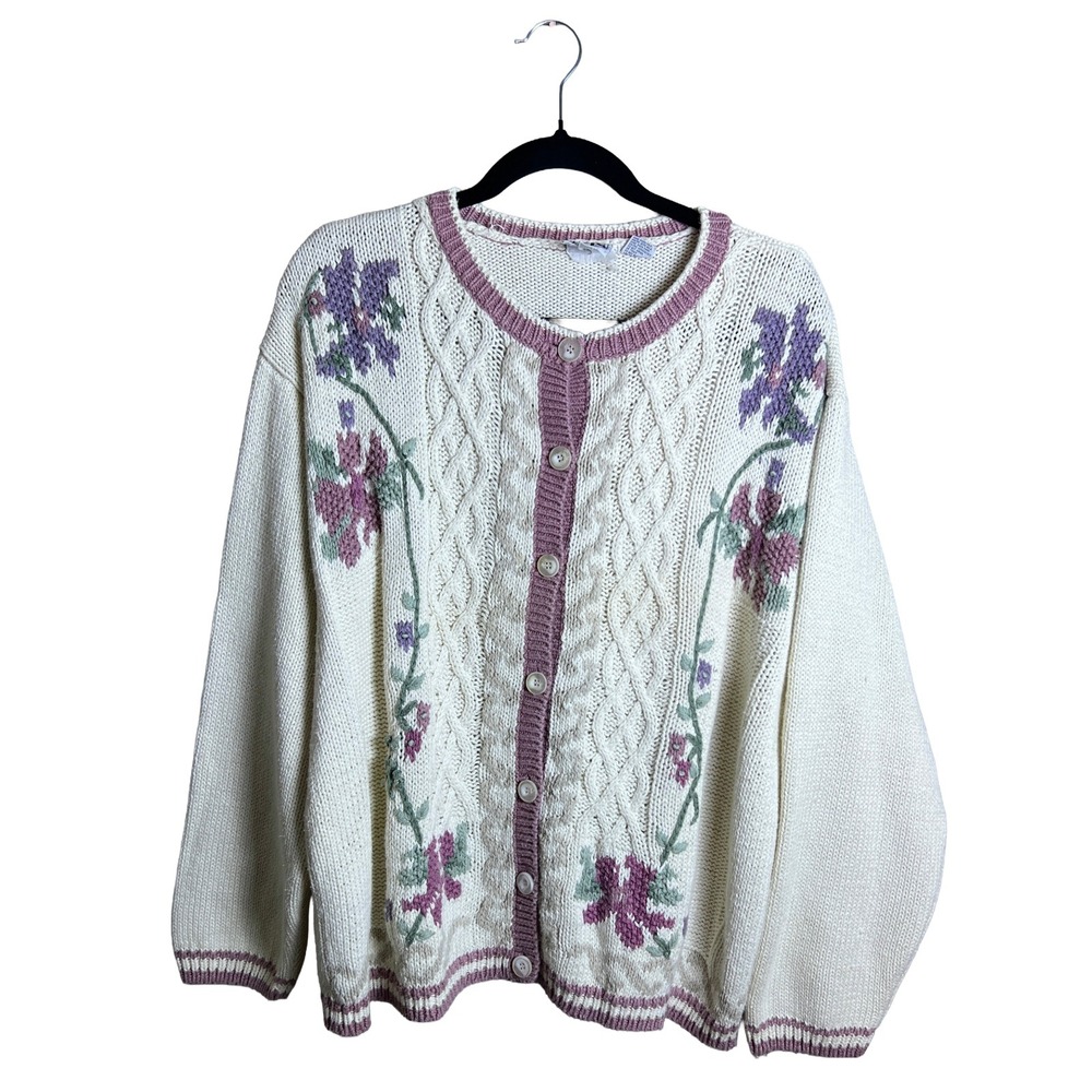 Ms. Russ Cardigan Sweater 90s Women's 2X Cottagecore Coastal Grandmother Cream